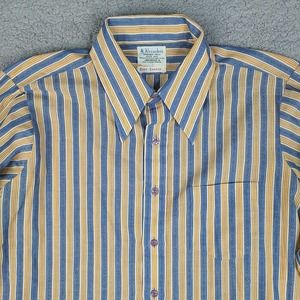 Alexander's Shirt Men's Large Blue‎ Striped Button Down Body Shaped Sanforized